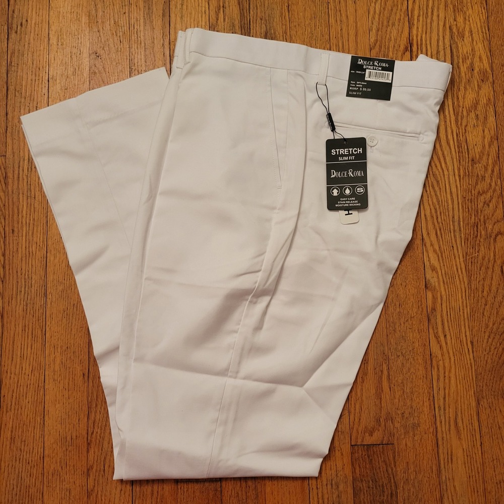 Dolce Roma 40x34 Dress Pants White Stretch Travel Luxe Modern Fit Coastal Preppy